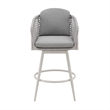 Rhodes Outdoor Swivel Bar Stool in Aluminum with Light Gray Rope and Cushions