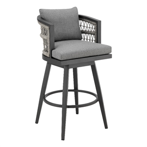 Zella Outdoor Swivel Bar or Counter Stool in Aluminum with Rope and Cushions
