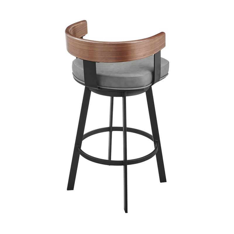 Idris Swivel Counter or Bar Stool in Metal with Walnut Finish and Faux Leather