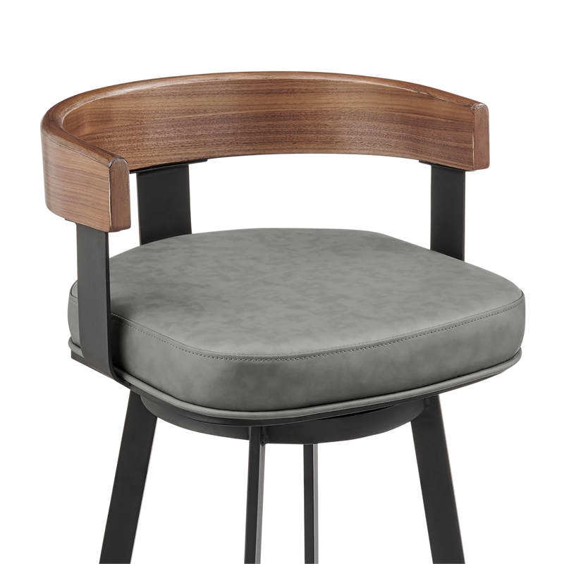 Idris Swivel Counter or Bar Stool in Metal with Walnut Finish and Faux Leather