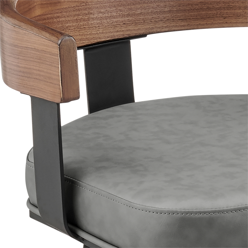 Idris Swivel Counter or Bar Stool in Metal with Walnut Finish and Faux Leather