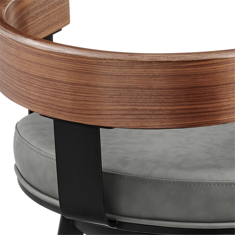 Idris Swivel Counter or Bar Stool in Metal with Walnut Finish and Faux Leather