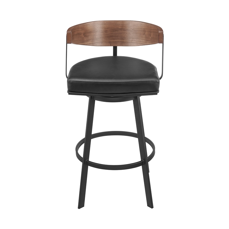 Lacey Swivel Counter or Bar Stool in Metal with Walnut Finish and Faux Leather
