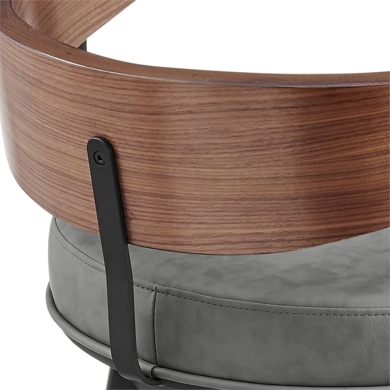 Lacey Swivel Counter or Bar Stool in Metal with Walnut Finish and Faux Leather