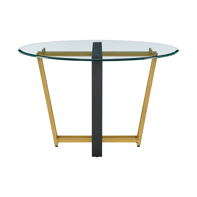 Devi Round Dining Table  Black Iron Base with Glass Tabletop