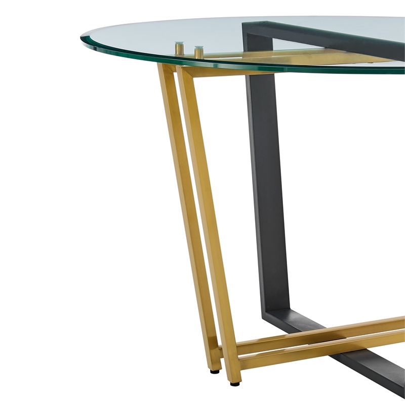 Devi Round Dining Table  Black Iron Base with Glass Tabletop