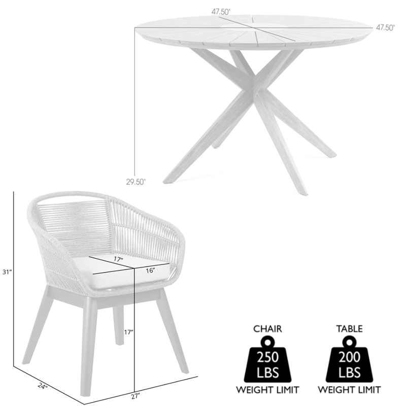 Oasis Tutti Frutti Outdoor 5 Piece Round Dining Set with Gray Rope and Cushions