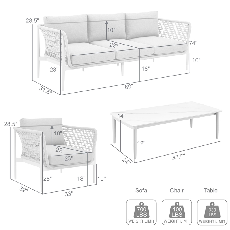 Rhodes Outdoor 4 Piece Conversation Set in Aluminum