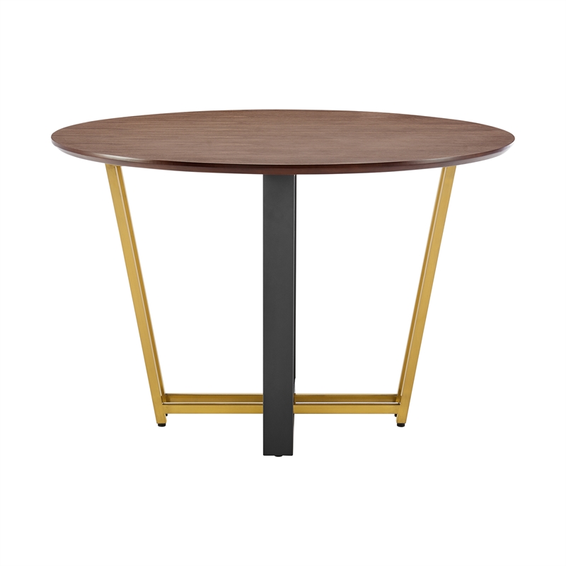 Joana Round Dining Table Black Iron Base with Walnut Tabletop