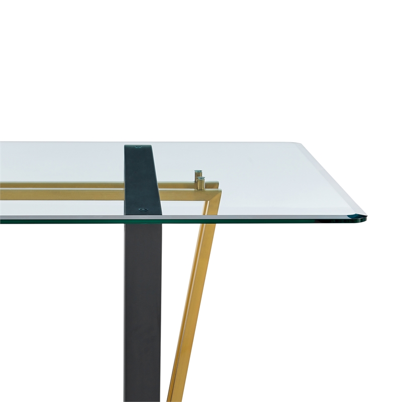 Kai  Dining Table Black Iron Base with Glass Tabletop