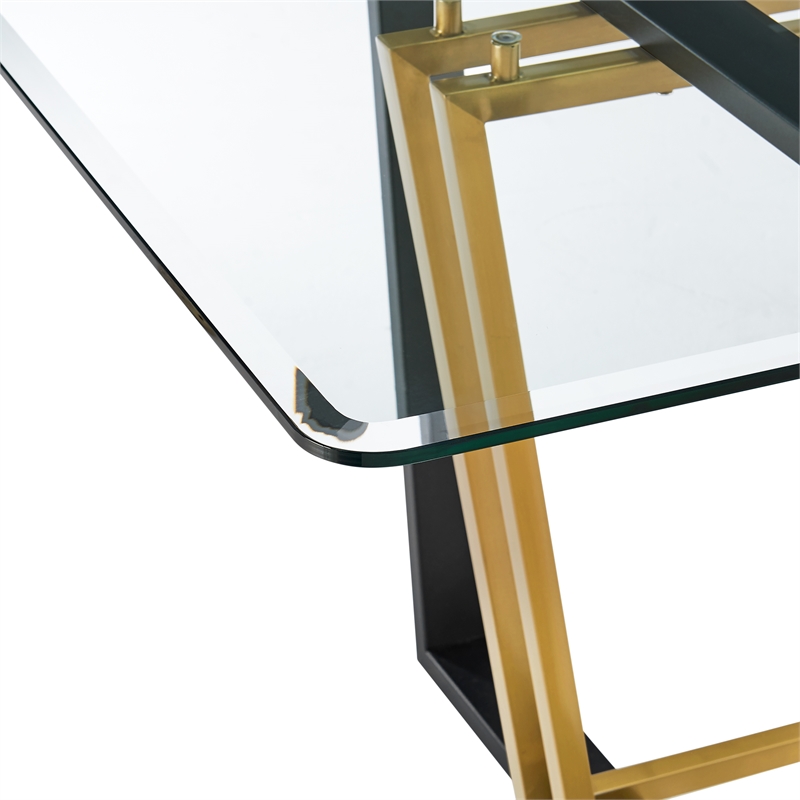 Kai  Dining Table Black Iron Base with Glass Tabletop