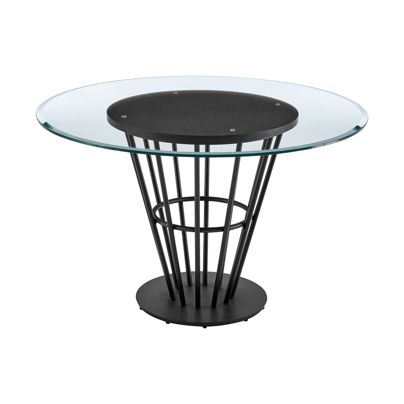 Veronica Dining Table with Walnut Panel and Glass Tabletop