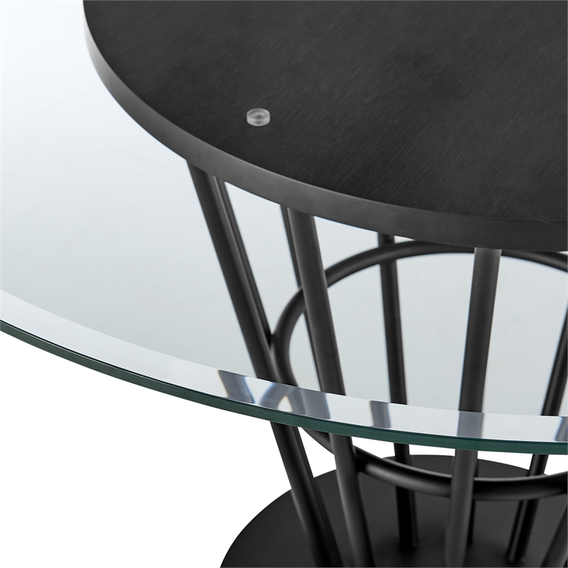 Veronica Dining Table with Walnut Panel and Glass Tabletop