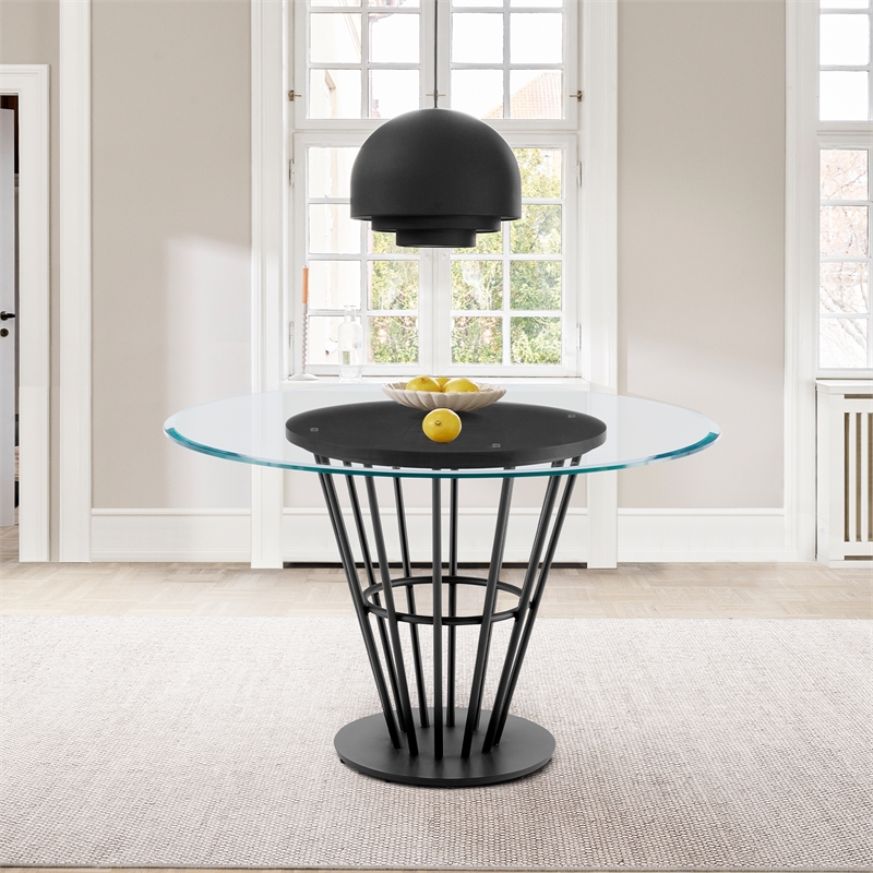 Veronica Dining Table with Walnut Panel and Glass Tabletop