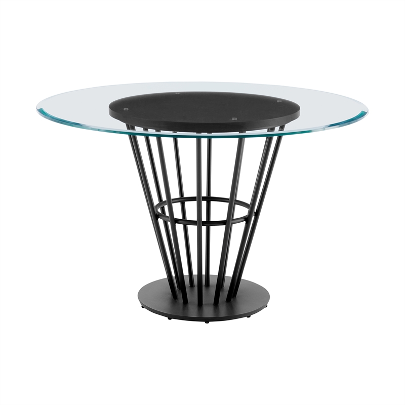 Veronica Dining Table with Walnut Panel and Glass Tabletop
