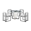 Devi Anastasia 5 Piece Round Glass Dining Table Set with Light Gray Fabric