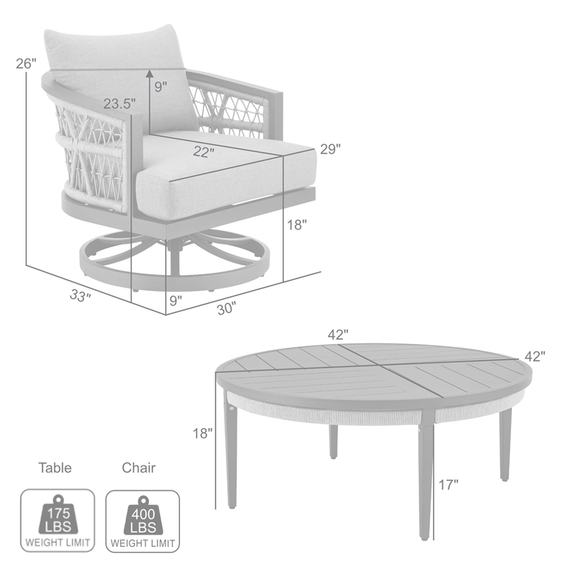 Zella Outdoor Patio 3 Piece Swivel Seating Set