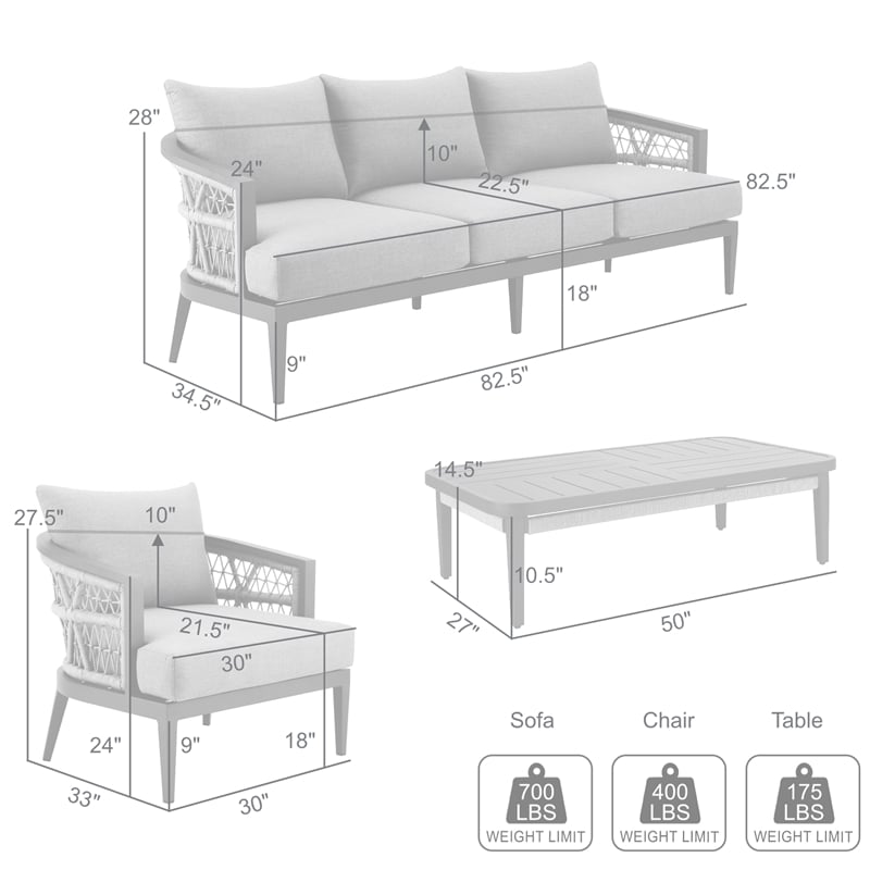Zella Outdoor Patio 4 Piece Conversation Set in Aluminum