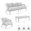 Zella Outdoor Patio 4 Piece Conversation Set in Aluminum