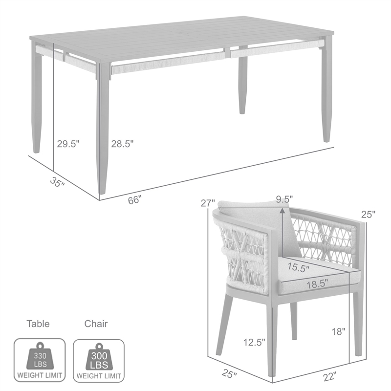 Zella Outdoor Patio 7 Piece Dining Set in Aluminum