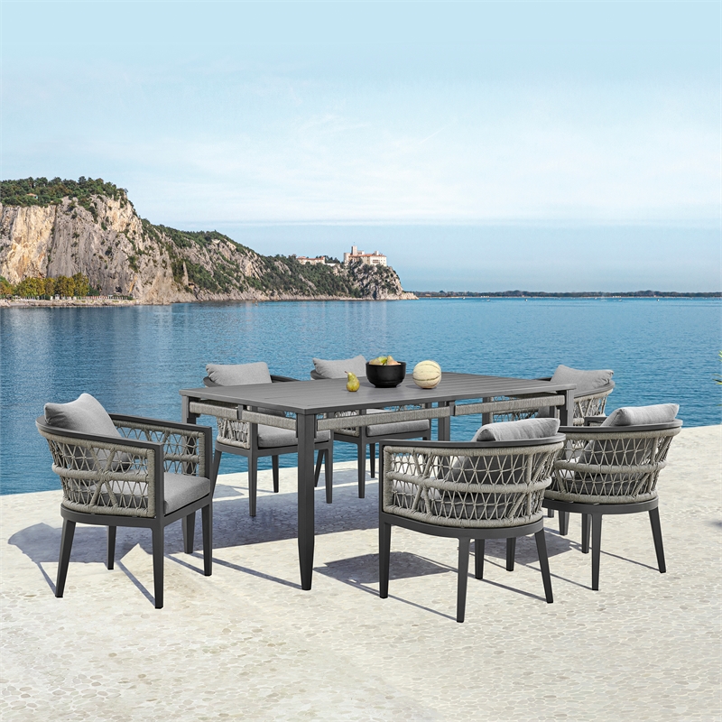 Zella Outdoor Patio 7 Piece Dining Set in Aluminum