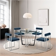 Devi Anastasia 5 Piece Round Glass Dining Table Set with Blue Fabric
