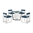 Devi Anastasia 5 Piece Round Glass Dining Table Set with Blue Fabric