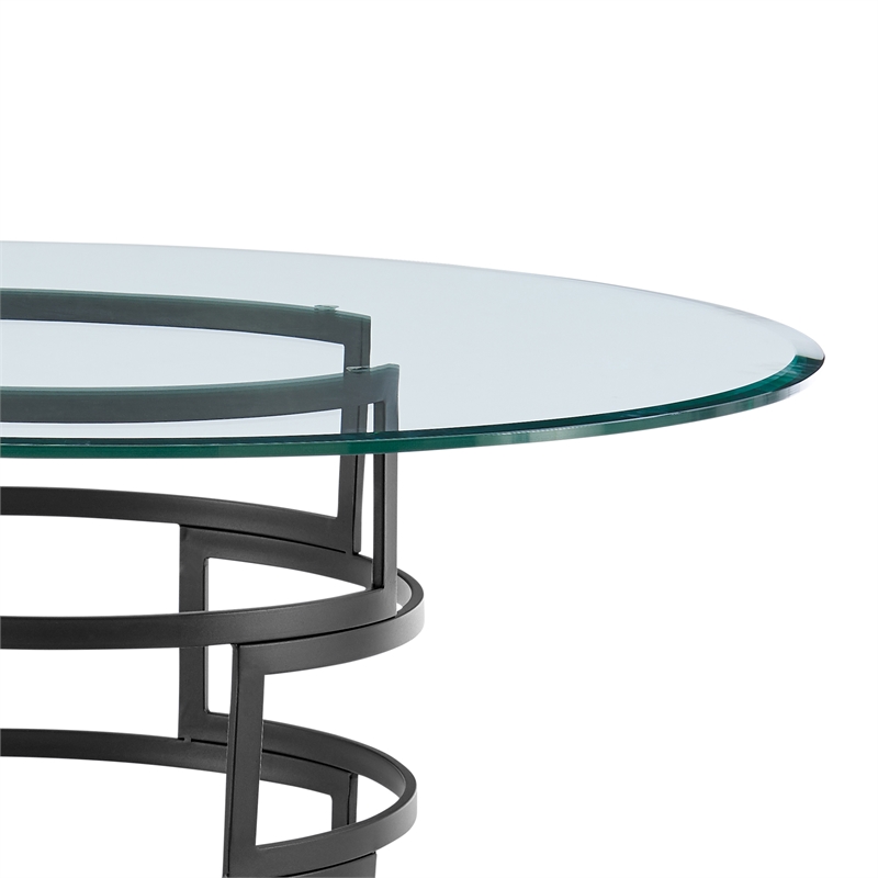 Diaz Morgan 5 Piece Round Glass Dining Table Set with Blue Fabric