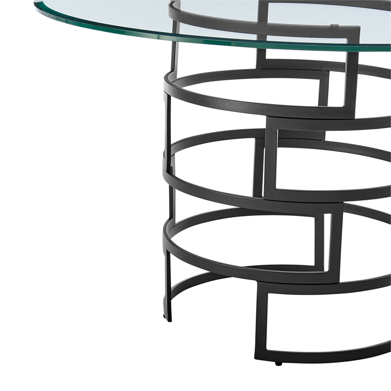 Diaz Morgan 5 Piece Round Glass Dining Table Set with Blue Fabric