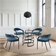 Diaz Morgan 5 Piece Round Glass Dining Table Set with Blue Fabric
