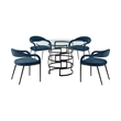 Diaz Morgan 5 Piece Round Glass Dining Table Set with Blue Fabric