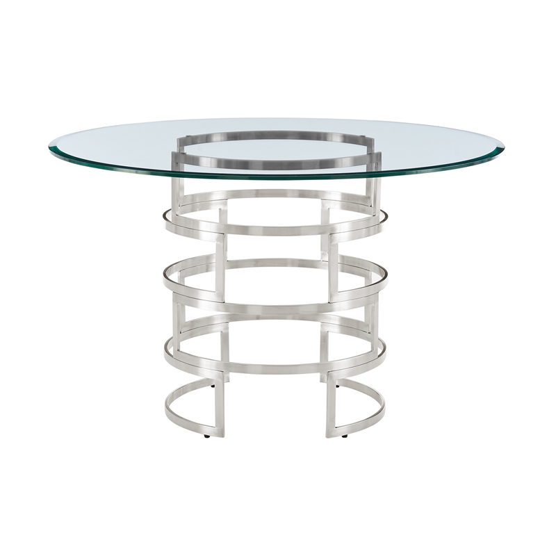 Diaz Morgan 5 Piece Round Glass Dining Table Set with Blue Fabric