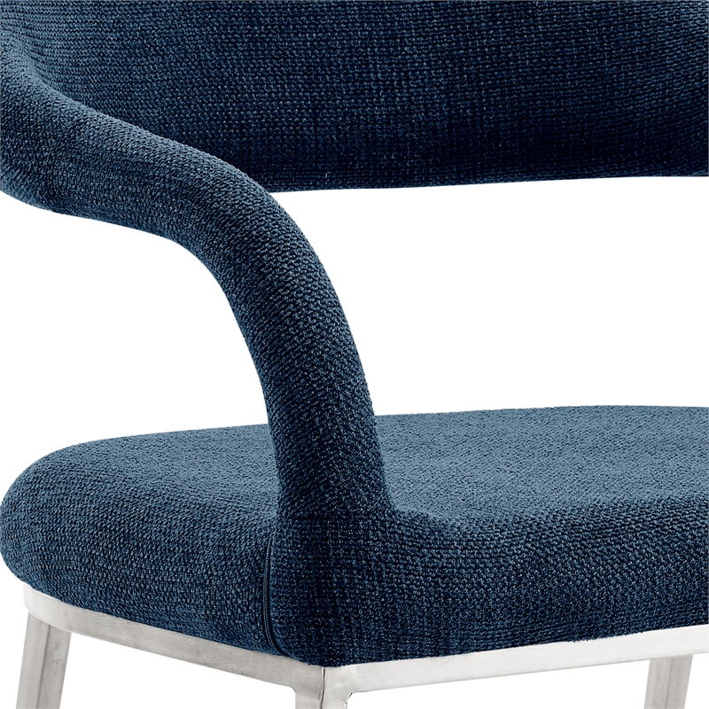 Diaz Morgan 5 Piece Round Glass Dining Table Set with Blue Fabric