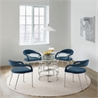 Diaz Morgan 5 Piece Round Glass Dining Table Set with Blue Fabric