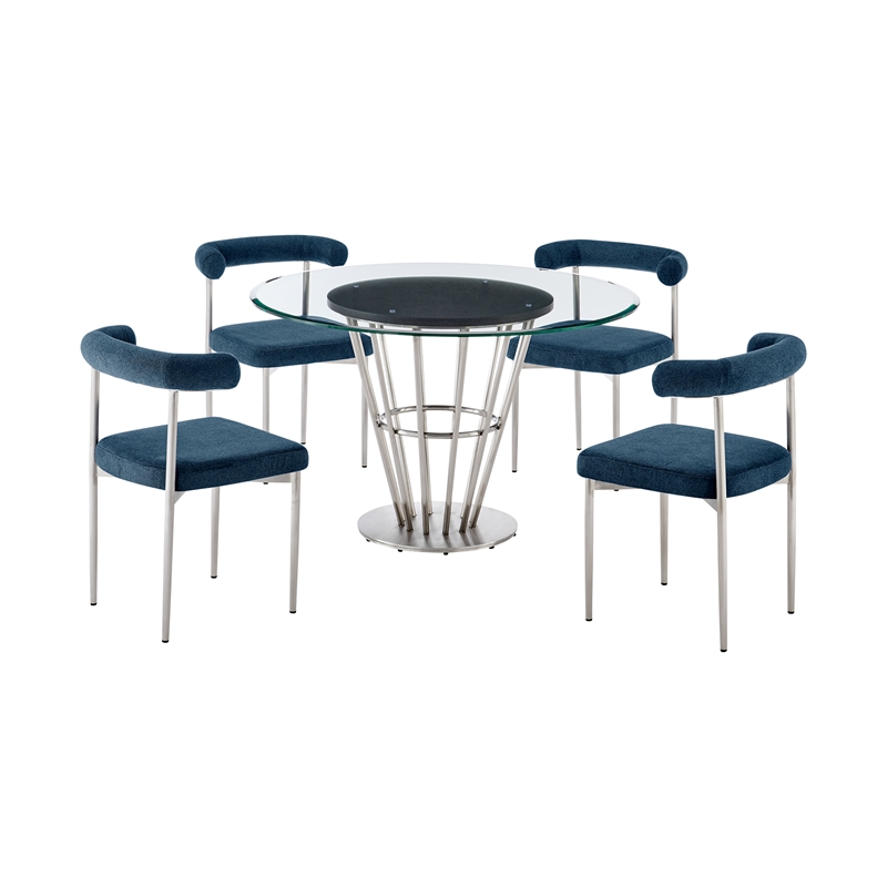 Veronica Shannon 5 Piece Round Dining  Set with Blue Fabric