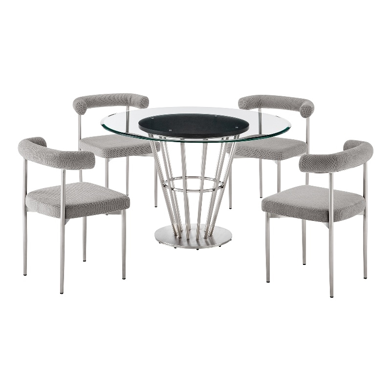 Veronica Shannon 5 Piece Round Dining Set with Light Gray Fabric