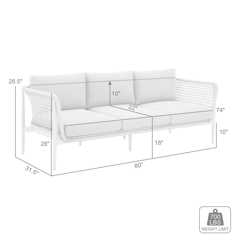 Rhodes Outdoor Patio Sofa in Aluminum