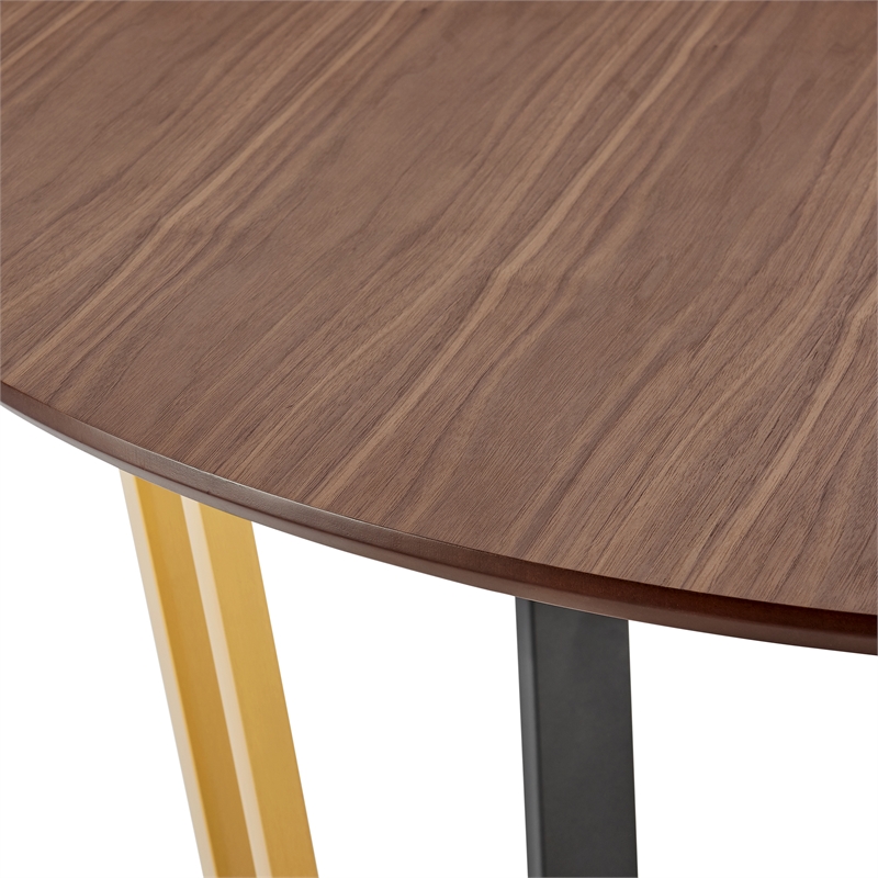 Joana Anastasia 5 Piece Round Walnut Dining Table Set Taupe Fabric