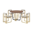 Joana Anastasia 5 Piece Round Walnut Dining Table Set Taupe Fabric
