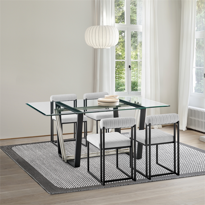 Kai Anastasia 5 Piece Rectangular  Dining Table Set with Light Gray Fabric