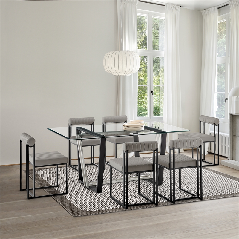 Kai Anastasia 7 Piece Rectangular  Dining Set with Light Gray Faux Leather