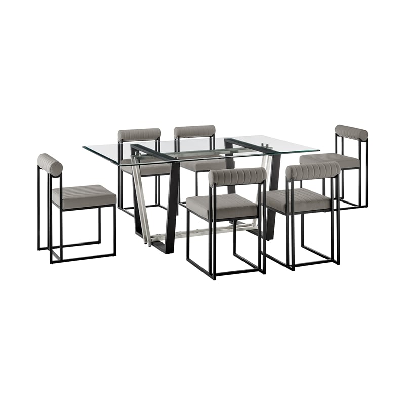Kai Anastasia 7 Piece Rectangular  Dining Set with Light Gray Faux Leather