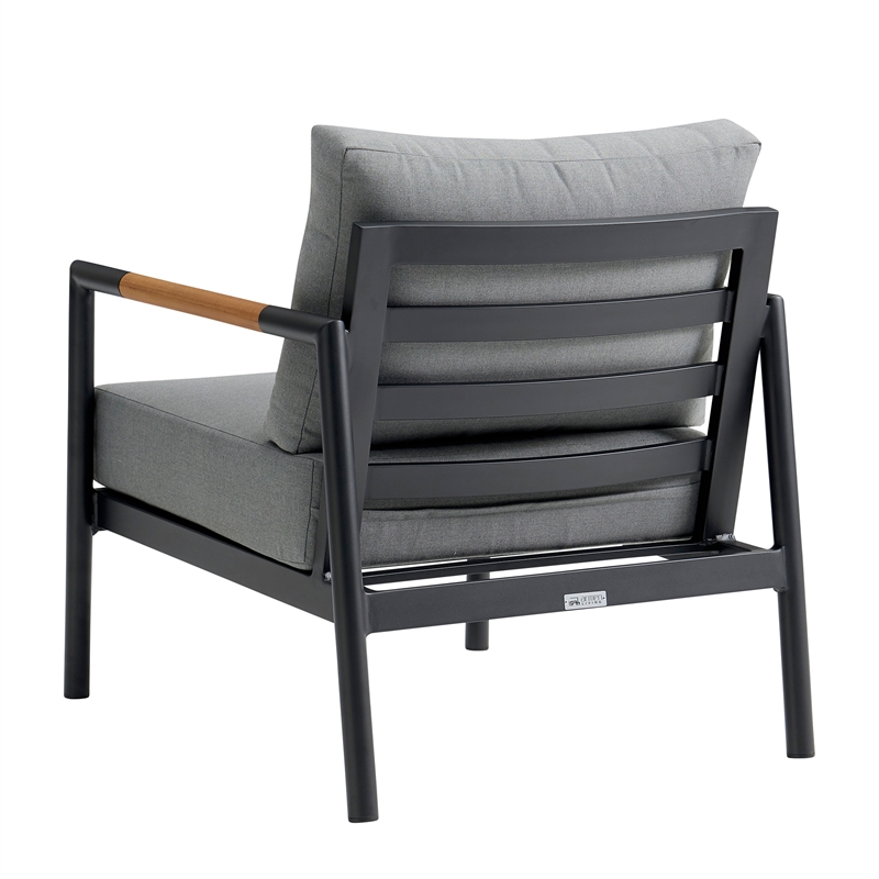 Crown Aluminum and Teak Wood Outdoor Sofa in Black and Dark Gray