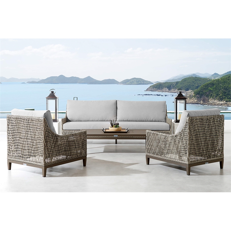 Grenada Wicker and Aluminum Outdoor Chair in Brown with Gray Cushions