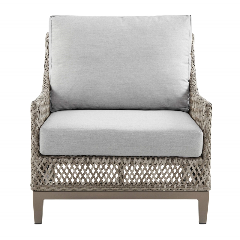 Grenada Wicker and Aluminum Outdoor Chair in Brown with Gray Cushions
