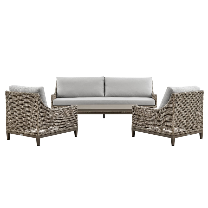 Grenada Wicker and Aluminum Outdoor Chair in Brown with Gray Cushions