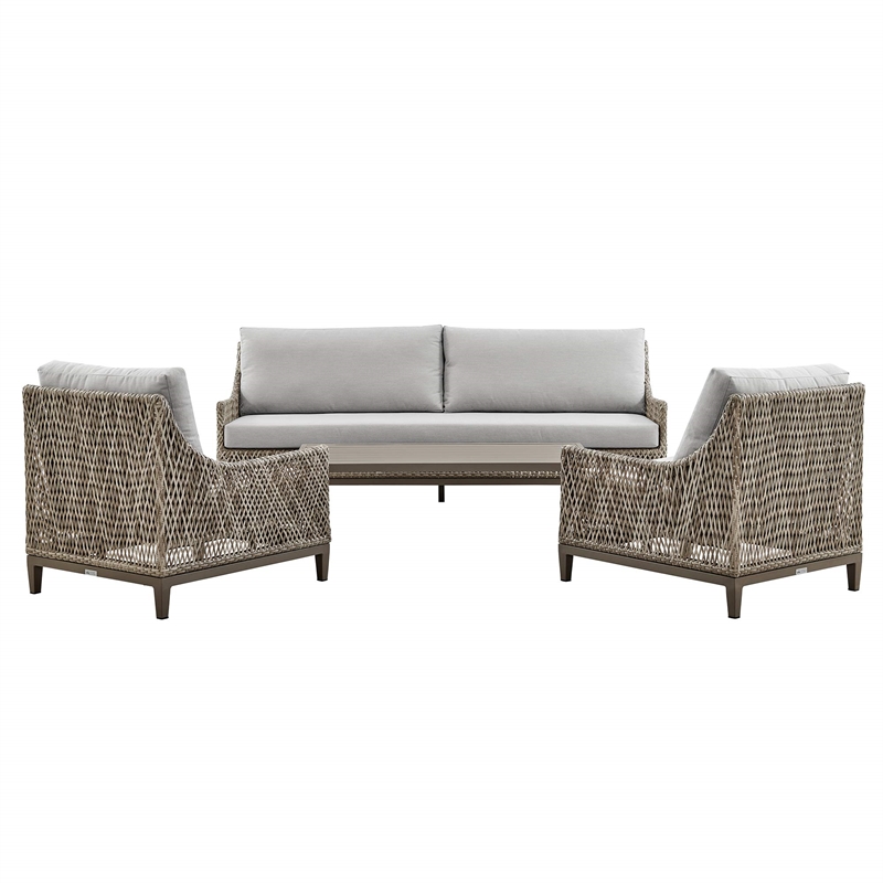 Grenada Wicker and Aluminum Outdoor Chair in Brown with Gray Cushions