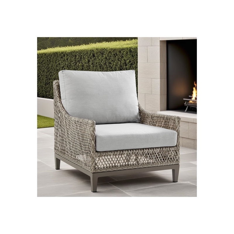 Grenada Wicker and Aluminum Outdoor Chair in Brown with Gray Cushions