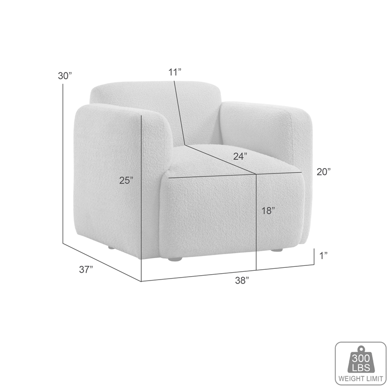 Sierra Modern Ivory Accent Chair with Rounded Arms in Boucle Fabric