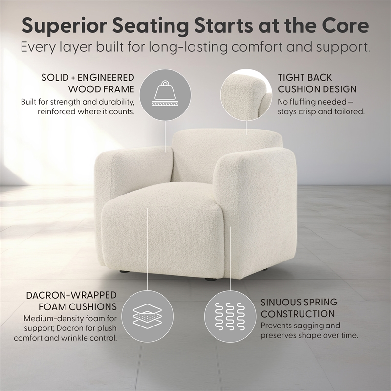 Sierra Modern Ivory Accent Chair with Rounded Arms in Boucle Fabric
